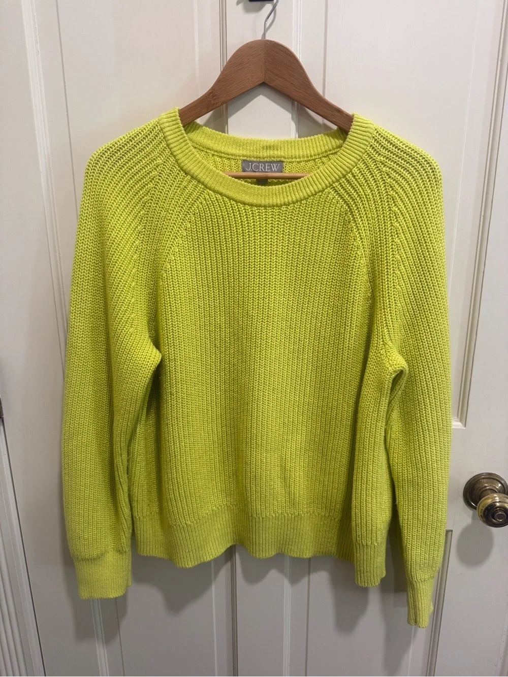 J. Crew 100% Cotton Fisherman Sweater Sz Large Lemon Sorbet